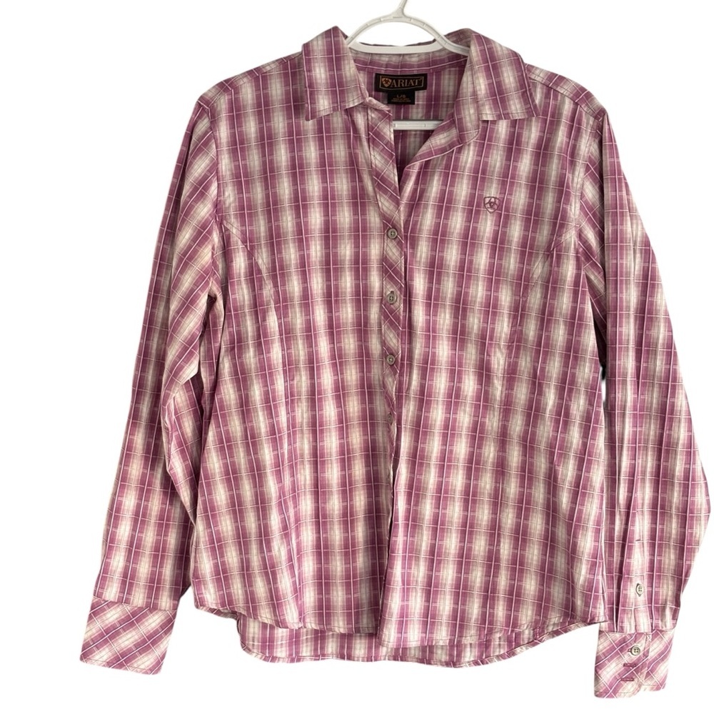 Ariat Womens Button Up Shirt Pink Plaid Size Large Long Sleeve - Picture 2 of 5